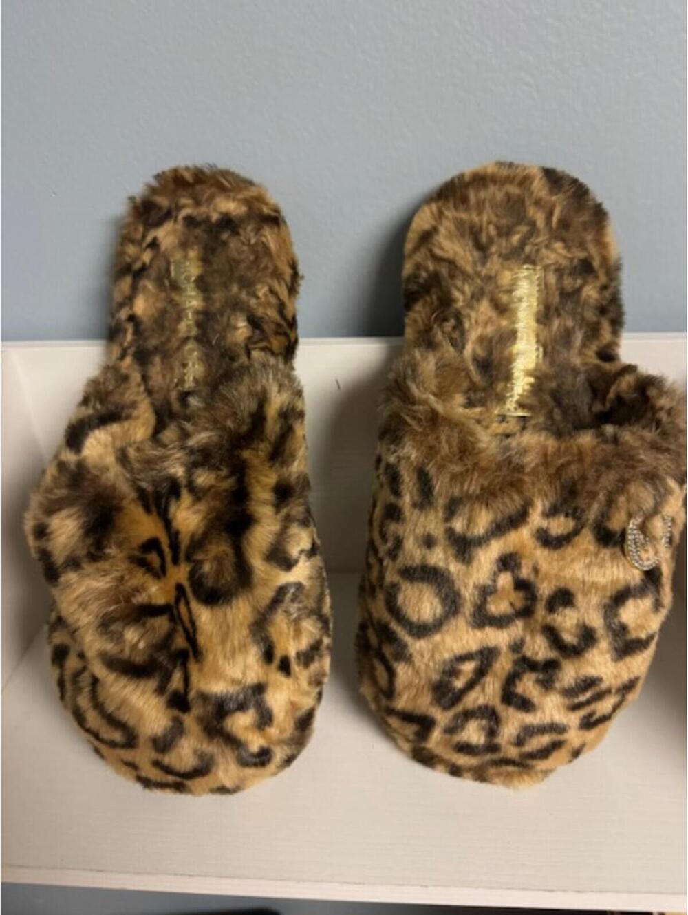 Michael Kors Leopard Print Faux Fur Slippers